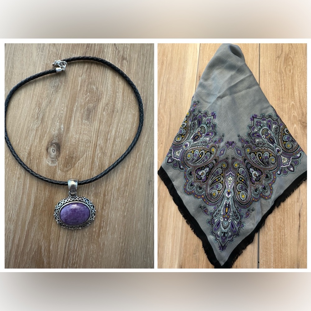 Vintage Boho Scarf w/ Y2K Pendant Necklace